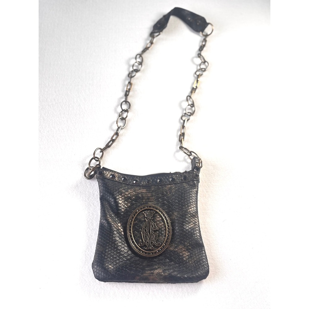 Christian Audigier Snakeskin Embossed Crossbody Bag Bronze Black Vintage Purse